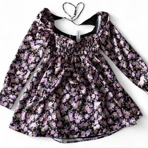 For Love & Lemons Black Floral Babydoll Dress